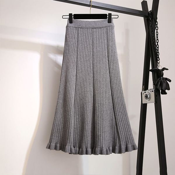 mode new 2021 autumn and winter big swing sweater elastic skirts upper midi long skirt y337 mesh line ujjx, Black
